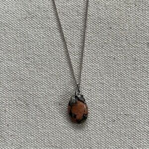 Elegant Jasper Stone Silver and Brown Pendant Necklace